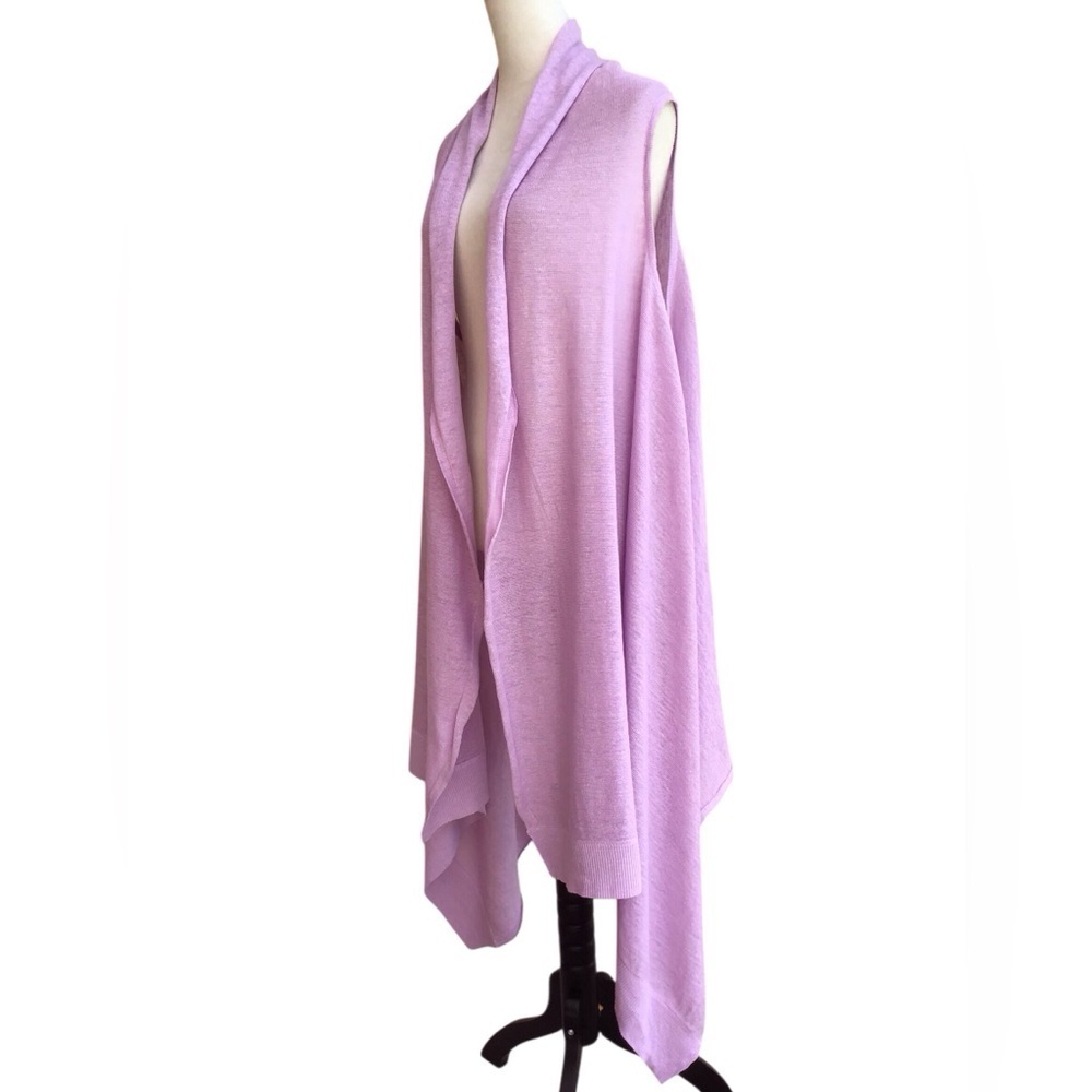Donna Karan Purple Linen Open Front Sweater Duster in Lilac